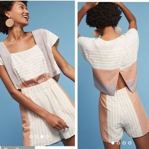 Anthropologie elevenes  Striped Linen Romper